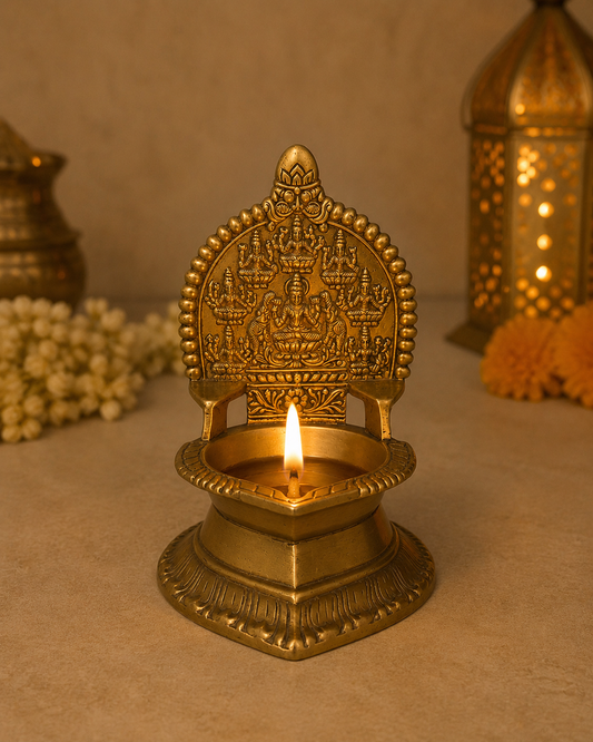 Handcrafted Ashta Lakshmi Brass Diya | Traditional Oil Lamp for Home Temple & Pooja