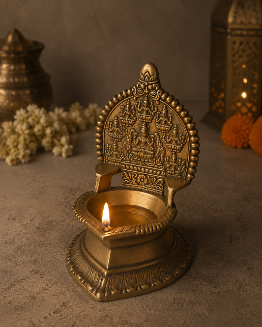 Handcrafted Ashta Lakshmi Brass Diya | Traditional Oil Lamp for Home Temple & Pooja