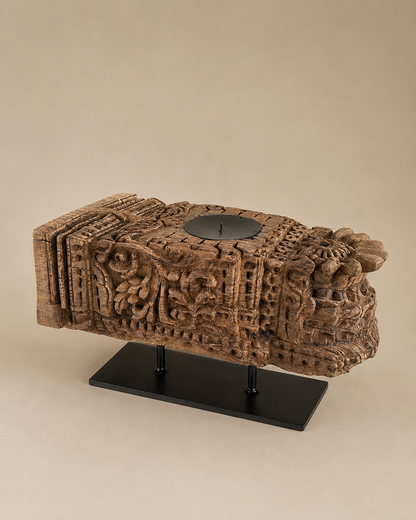 Vintage Hand-Carved Wooden Heritage Candle Holder