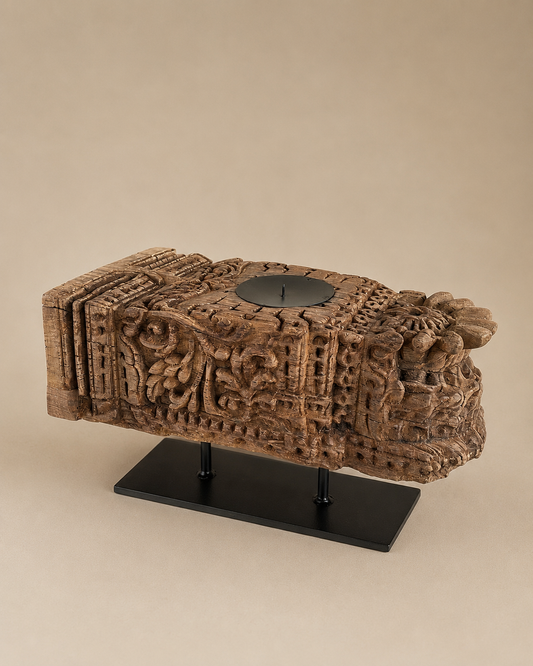 Vintage Hand-Carved Wooden Heritage Candle Holder