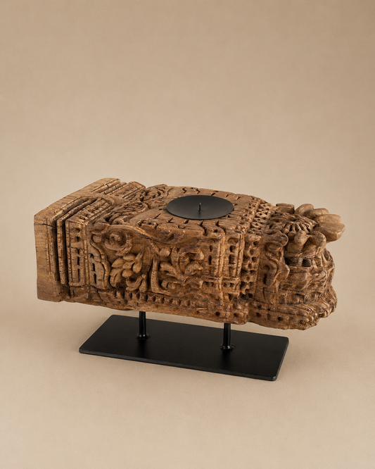 Vintage Hand-Carved Wooden Heritage Candle Holder