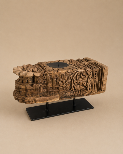 Vintage Hand-Carved Wooden Heritage Candle Holder