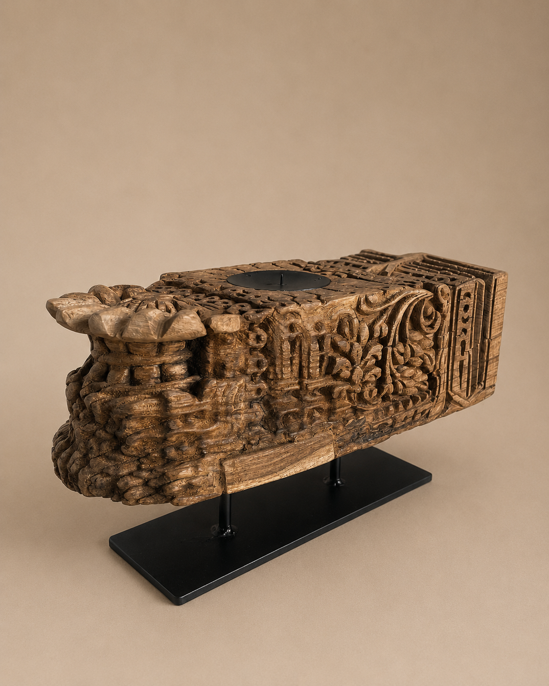 vintage hand-carved wooden heritage candle holder