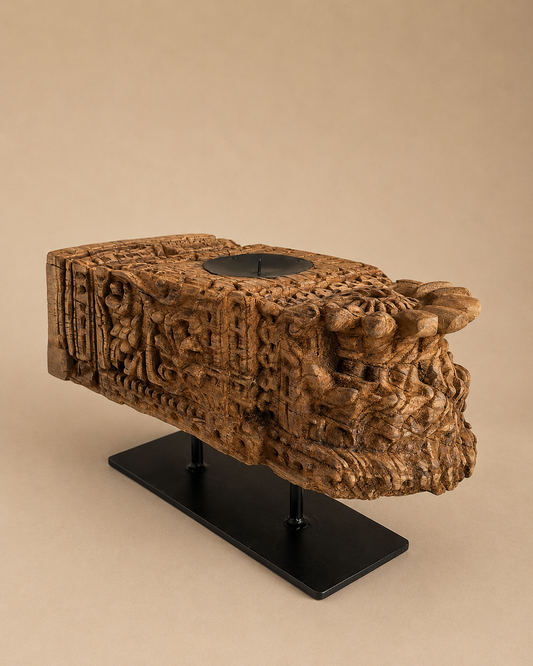 Vintage Hand-Carved Wooden Heritage Candle Holder