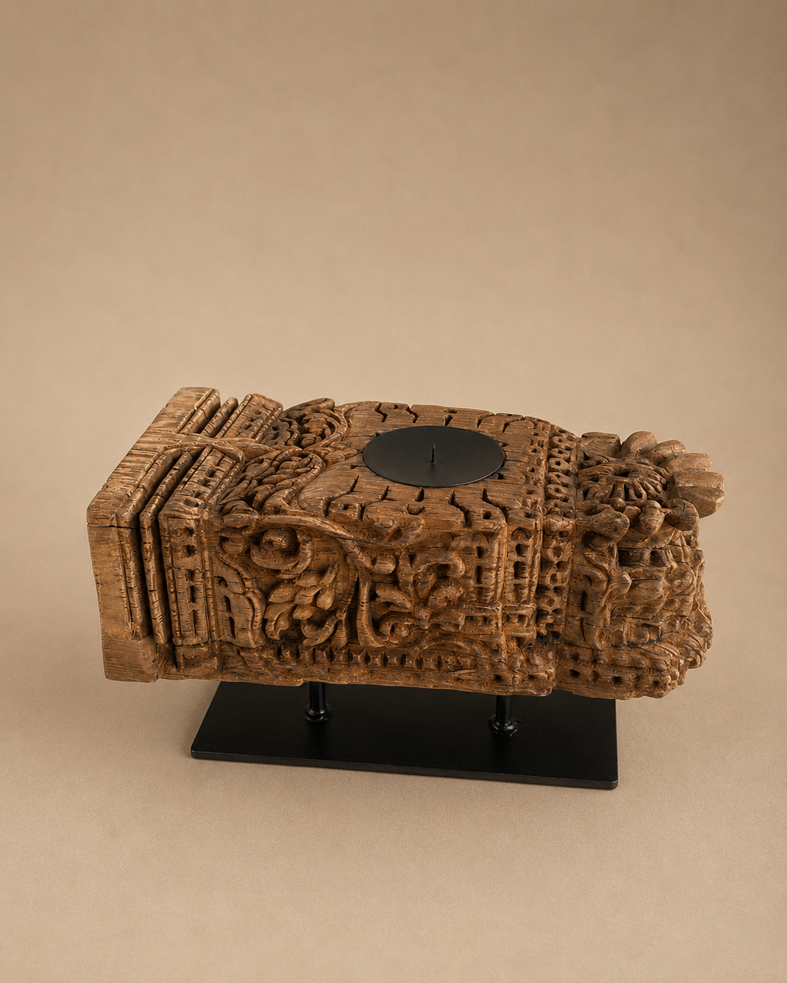 vintage hand-carved wooden heritage candle holder