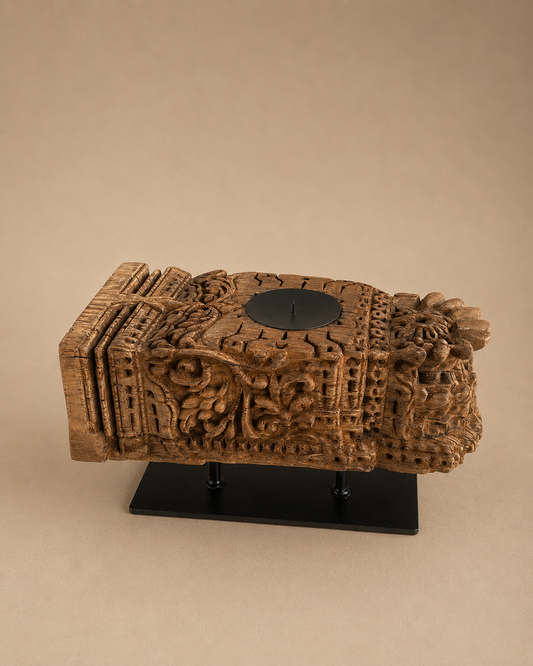 Vintage Hand-Carved Wooden Heritage Candle Holder