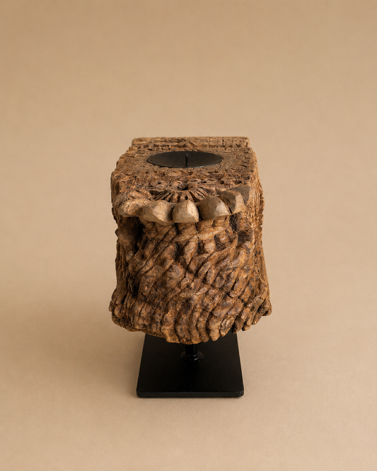 Vintage Hand-Carved Wooden Heritage Candle Holder