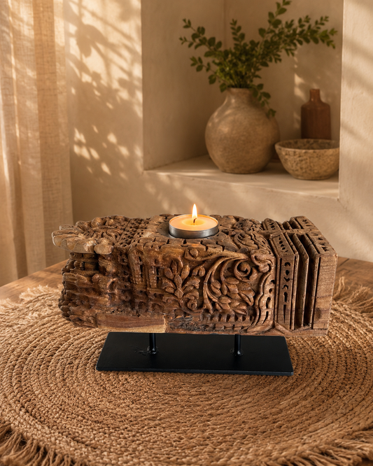 Vintage Hand-Carved Wooden Heritage Candle Holder