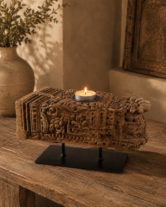 Vintage Hand-Carved Wooden Heritage Candle Holder