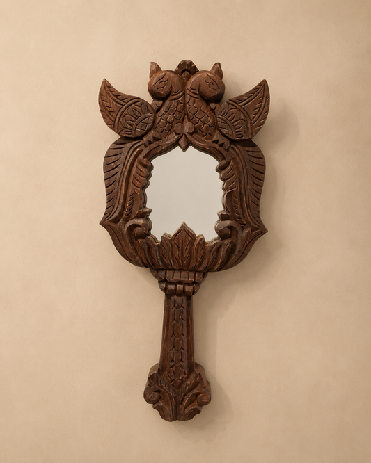 Handcrafted Reclaimed Wood Love Parrots Wall Hanging Mirror | Vintage Wooden Wall Decor