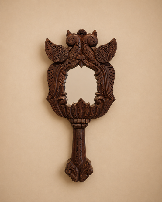 Handcrafted Reclaimed Wood Love Parrots Wall Hanging Mirror | Vintage Wooden Wall Decor