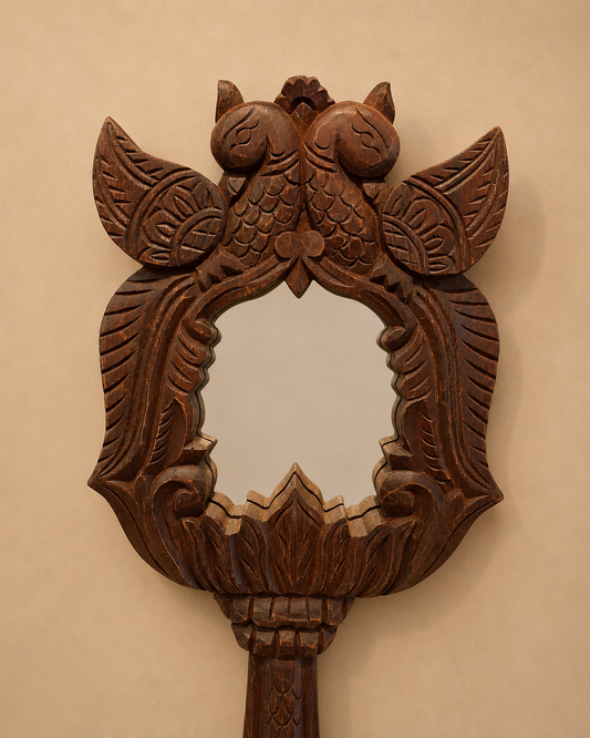 Handcrafted Reclaimed Wood Love Parrots Wall Hanging Mirror | Vintage Wooden Wall Decor