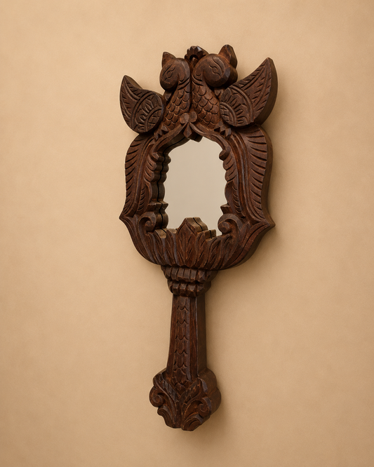 Handcrafted Reclaimed Wood Love Parrots Wall Hanging Mirror | Vintage Wooden Wall Decor