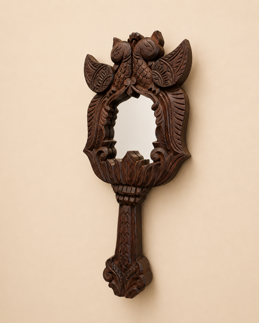 Handcrafted Reclaimed Wood Love Parrots Wall Hanging Mirror | Vintage Wooden Wall Decor