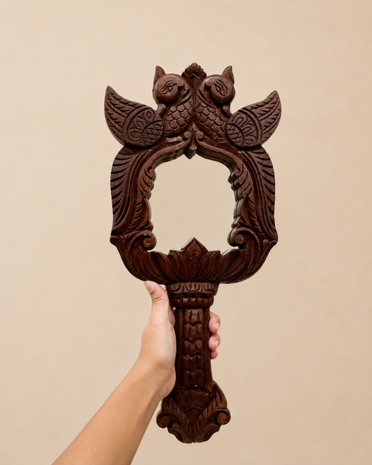 Handcrafted Reclaimed Wood Love Parrots Wall Hanging Mirror | Vintage Wooden Wall Decor