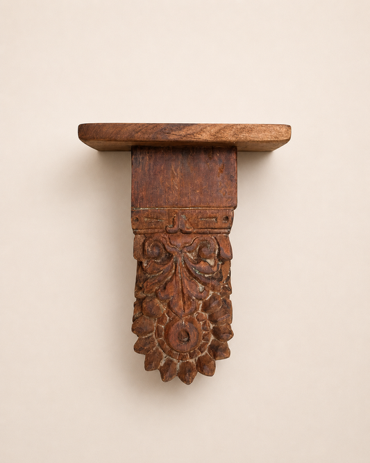 Hand-Carved Wooden Wall Bracket Shelf