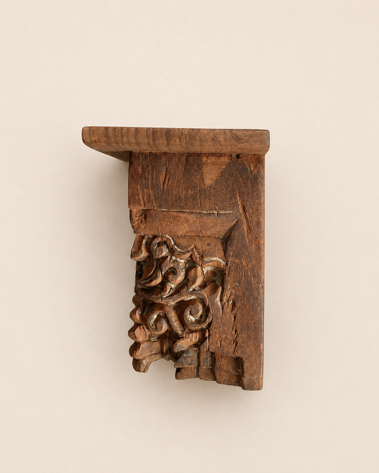 Hand-Carved Wooden Wall Bracket Shelf