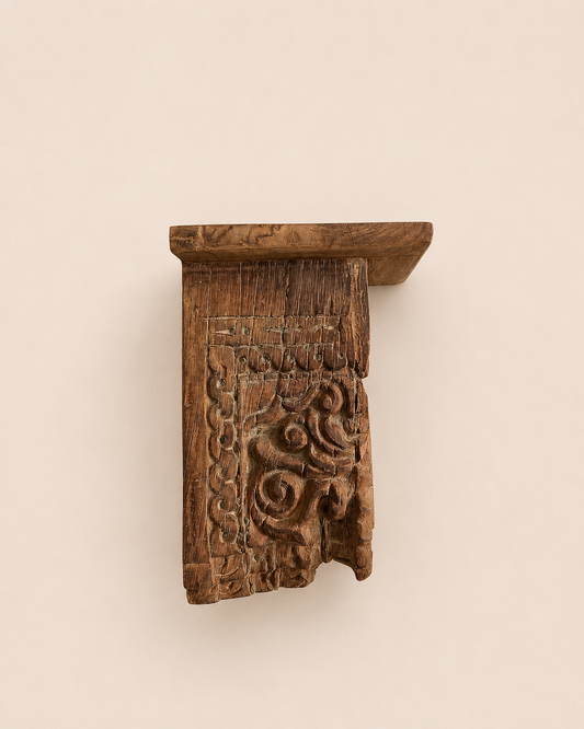Hand-Carved Wooden Wall Bracket Shelf