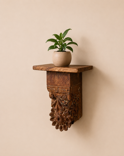 Hand-Carved Wooden Wall Bracket Shelf