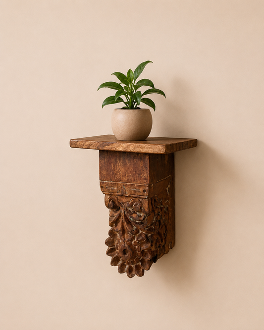 Hand-Carved Wooden Wall Bracket Shelf