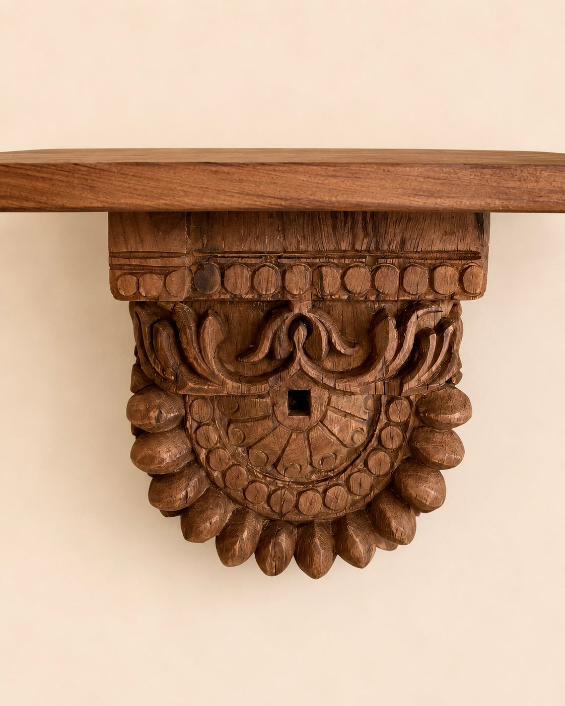 handcrafted teak wood carved wall shelf