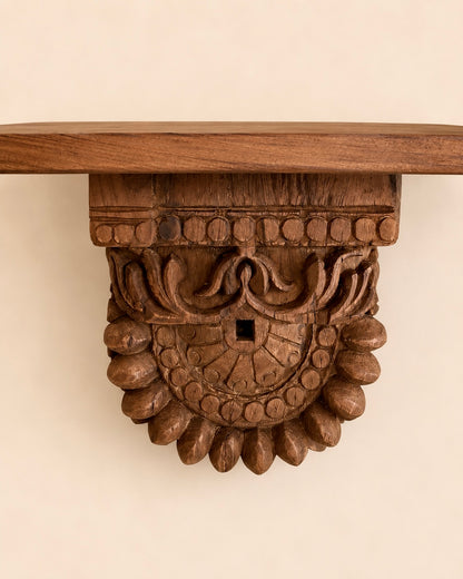 Handcrafted Teak Wood Carved Wall Shelf