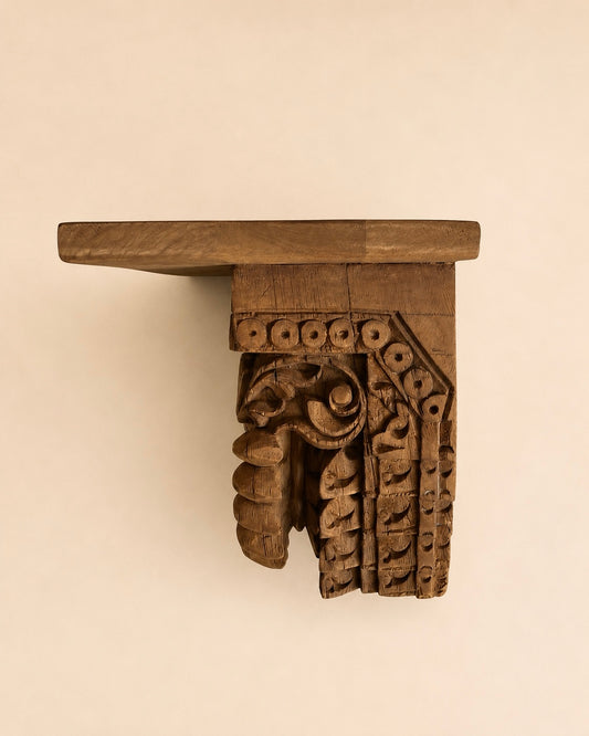Handcrafted Teak Wood Carved Wall Shelf