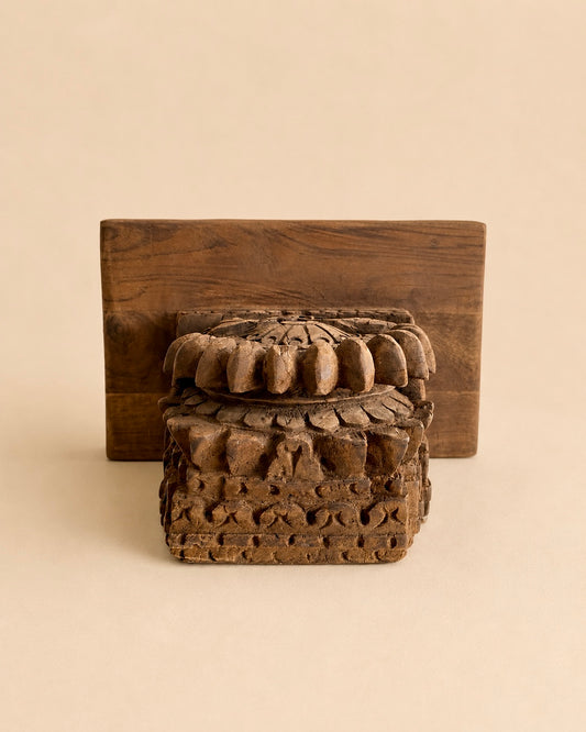 Handcrafted Teak Wood Carved Wall Shelf