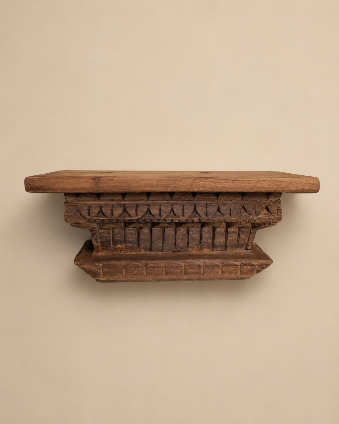 antique teak wood hand carved wall shelf | vintage temple style display shelf
