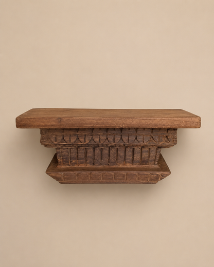 Antique Teak Wood Hand Carved Wall Shelf | Vintage Temple Style Display Shelf