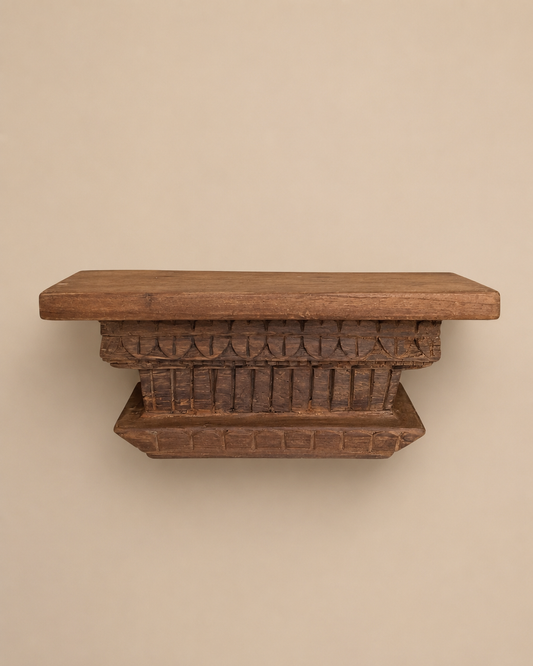 Antique Teak Wood Hand Carved Wall Shelf | Vintage Temple Style Display Shelf