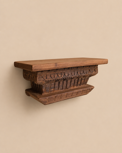 Antique Teak Wood Hand Carved Wall Shelf | Vintage Temple Style Display Shelf
