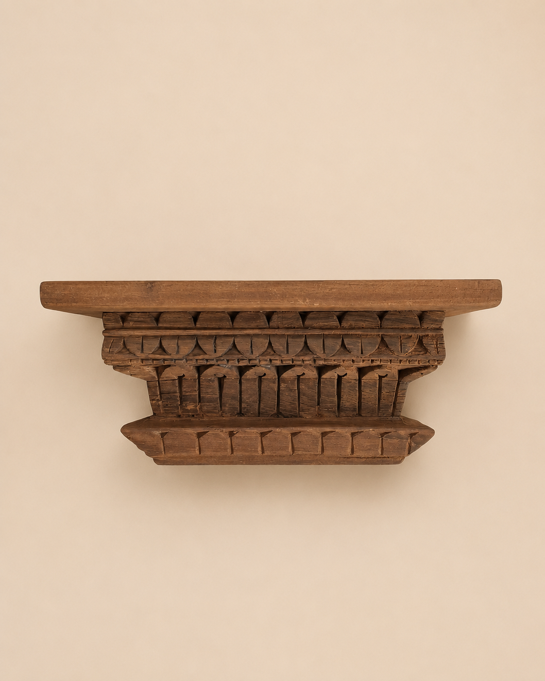 antique teak wood hand carved wall shelf | vintage temple style display shelf