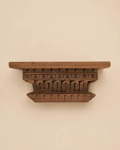 Antique Teak Wood Hand Carved Wall Shelf | Vintage Temple Style Display Shelf