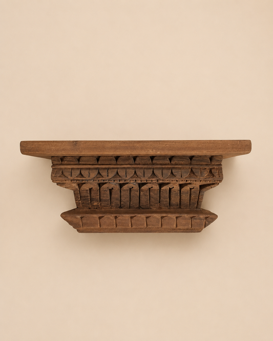 Antique Teak Wood Hand Carved Wall Shelf | Vintage Temple Style Display Shelf