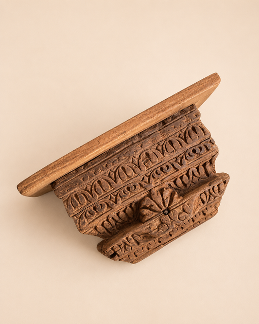 Vintage Floral Carved Teak Wood Wall Shelf