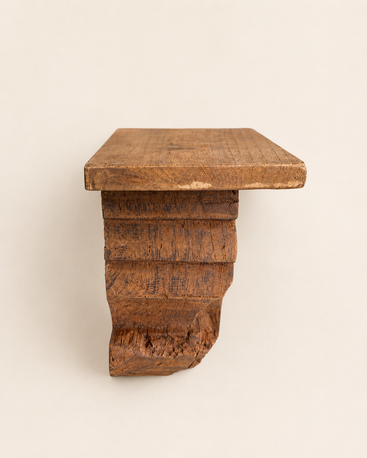 Vintage Floral Carved Teak Wood Wall Shelf