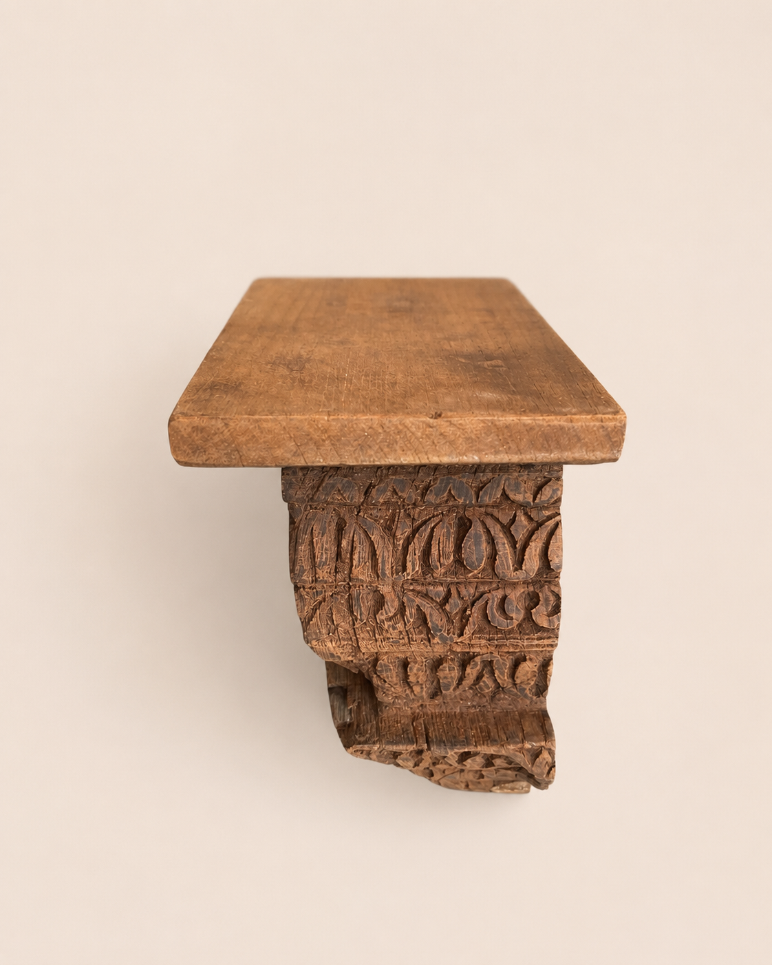 vintage floral carved teak wood wall shelf