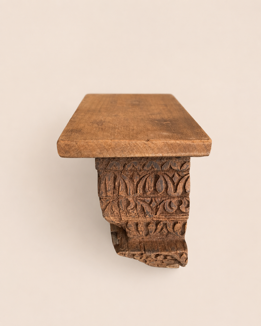 Vintage Floral Carved Teak Wood Wall Shelf