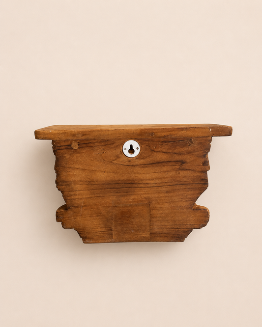 Vintage Floral Carved Teak Wood Wall Shelf