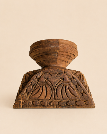 Vintage Hand Carved Teak Wood Candle Holder