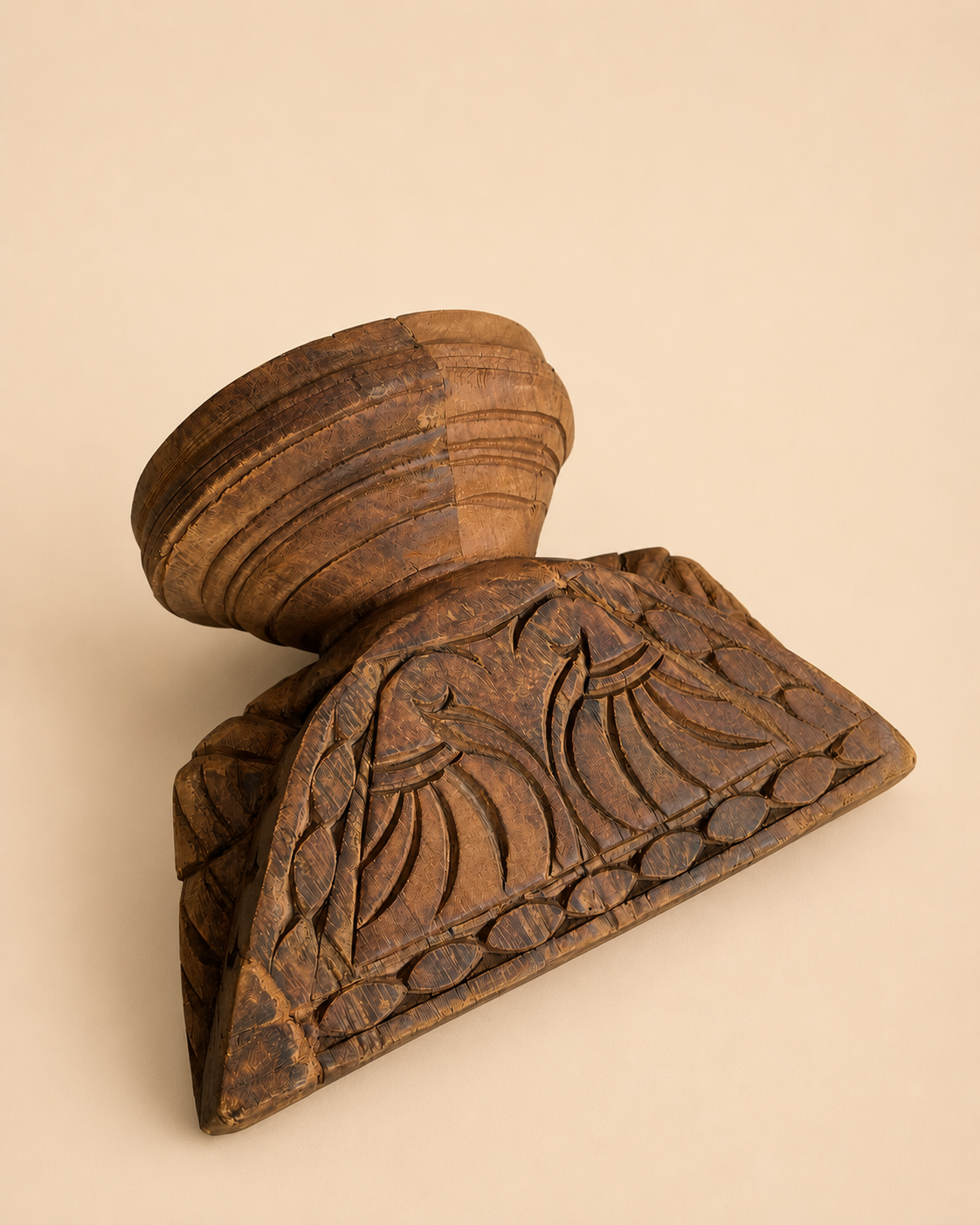 vintage hand carved teak wood candle holder