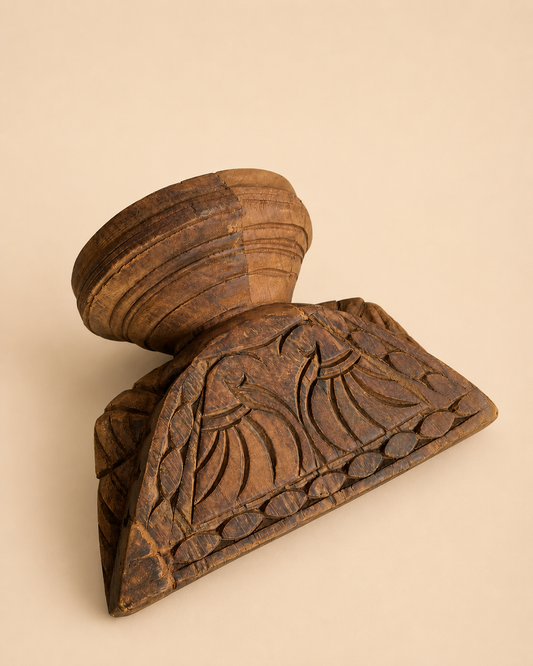 Vintage Hand Carved Teak Wood Candle Holder