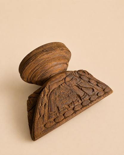 Vintage Hand Carved Teak Wood Candle Holder