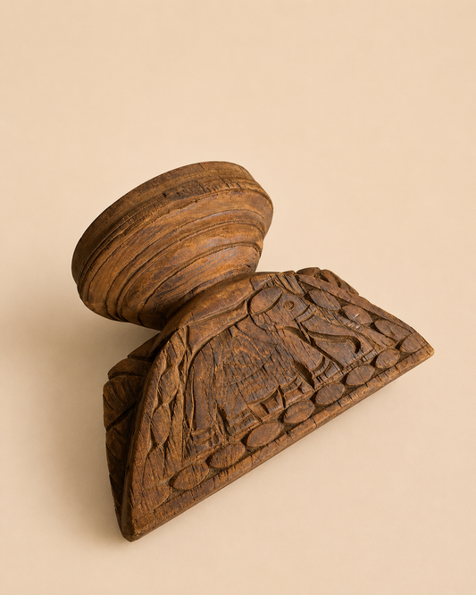 Vintage Hand Carved Teak Wood Candle Holder