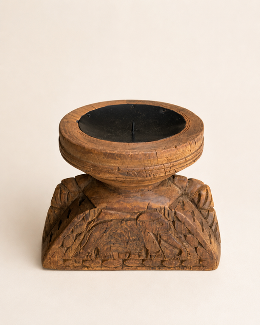 Vintage Hand Carved Teak Wood Candle Holder