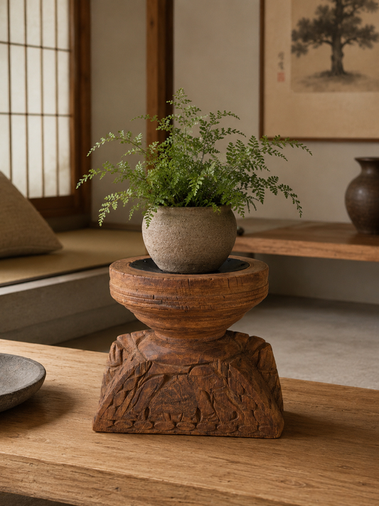 Vintage Hand Carved Teak Wood Candle Holder