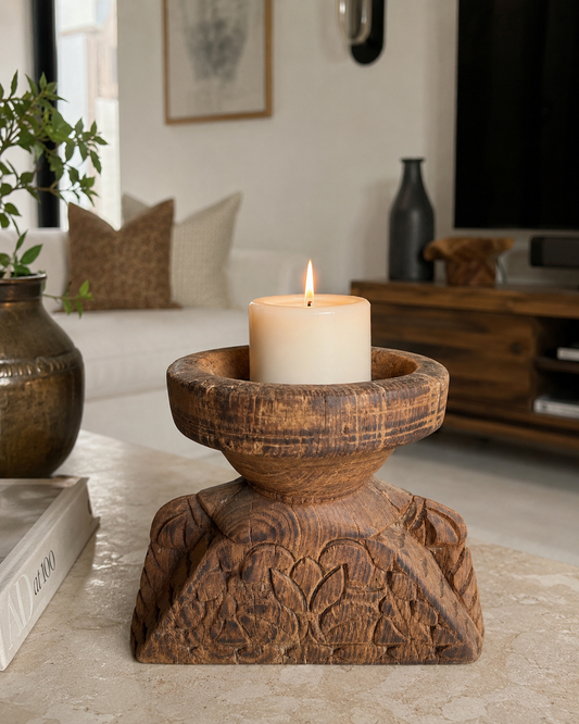 Vintage Teak Wood Decorative Candle Holder