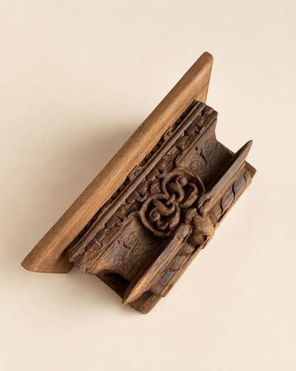 Vintage Hand-Carved Teak Wood Wall Shelf
