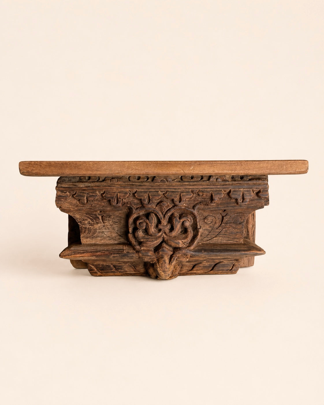 vintage hand-carved teak wood wall shelf